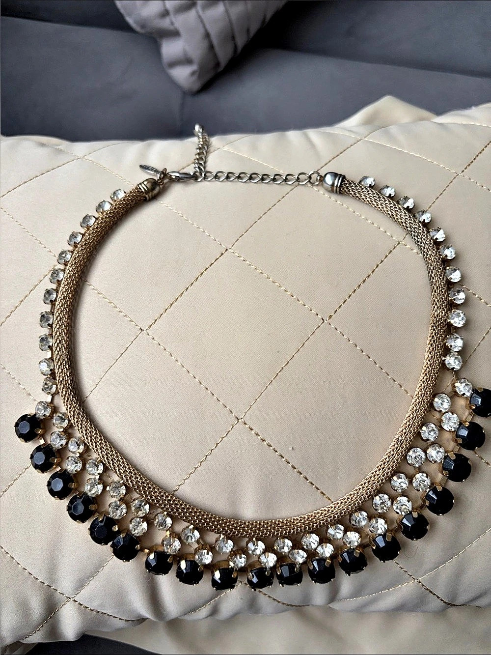 Crystal Beaded Statement Necklace in Gold & Black